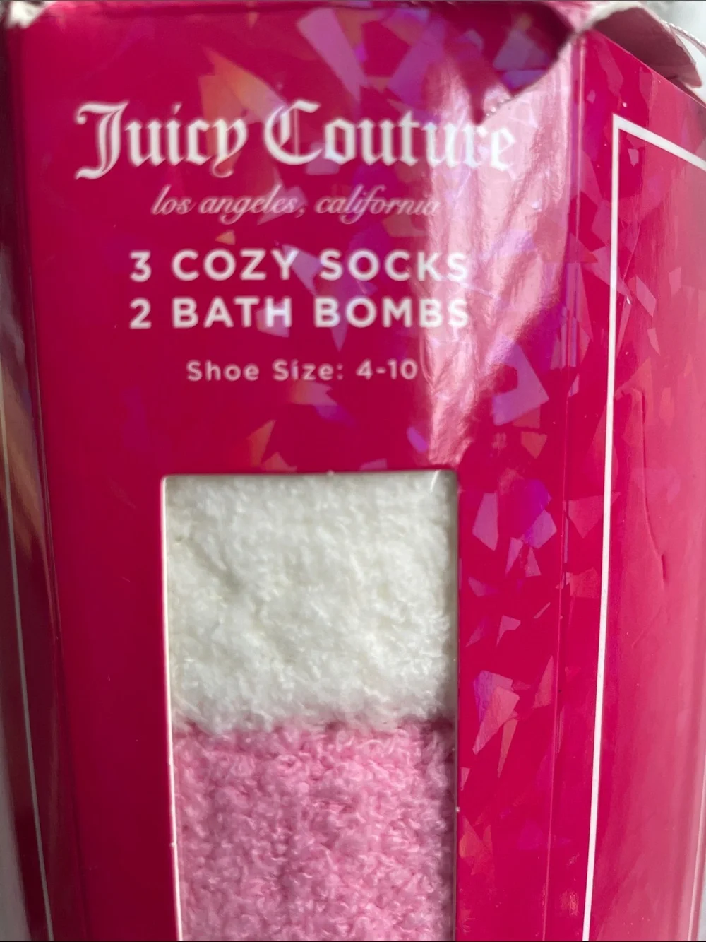 Juicy Couture Pink Cosmetic Bag,Shower Gel, Set 3 Cozy Socks & 2 Bath Bombs NWT